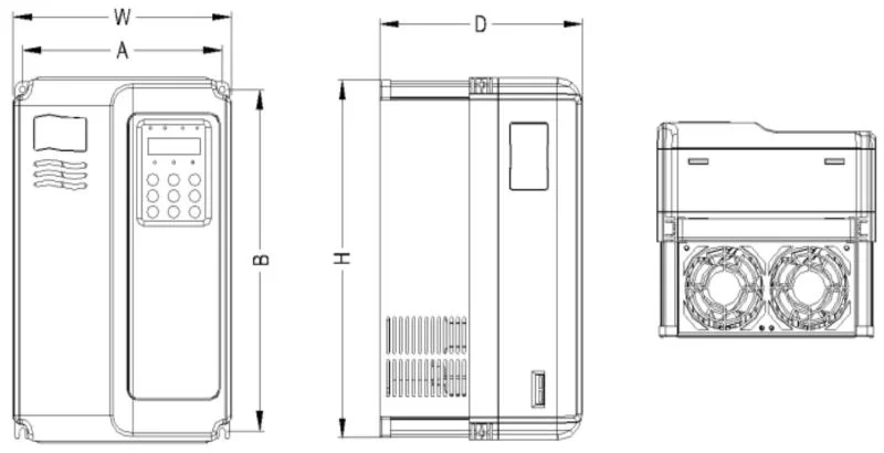 SK600变频器塑胶结构外型尺寸及安装尺寸示意图 - SK600系列变频器,塑胶结构外型尺寸及安装尺寸示意图