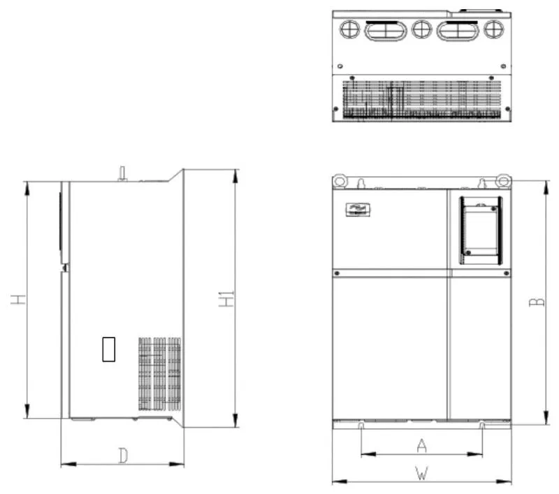 SK600变频器钣金结构外型尺寸及安装尺寸示意图 - SK600系列变频器,钣金结构外型尺寸及安装尺寸示意图